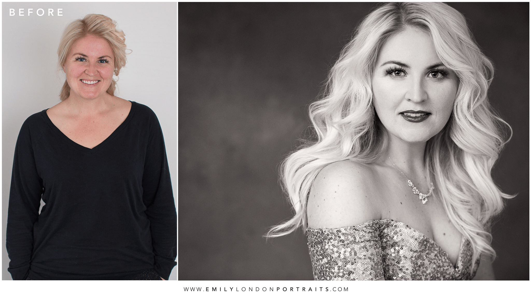 Before and After a Beautiful Makeover and Portrait Session